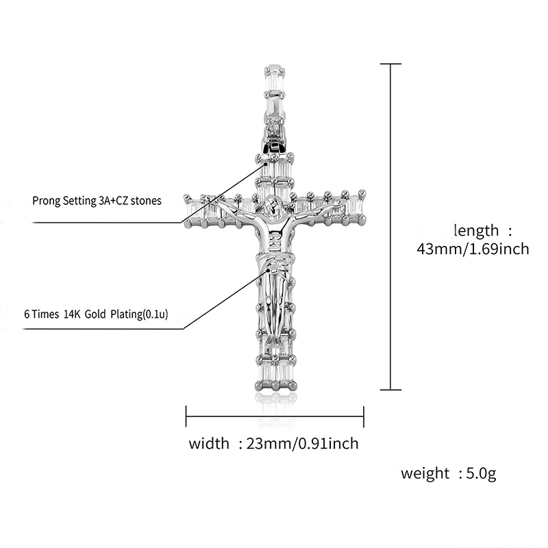 Iced Out Baguette Cut Crucifix Cross Pendant Gold With Street Luxury Shine - Image 3