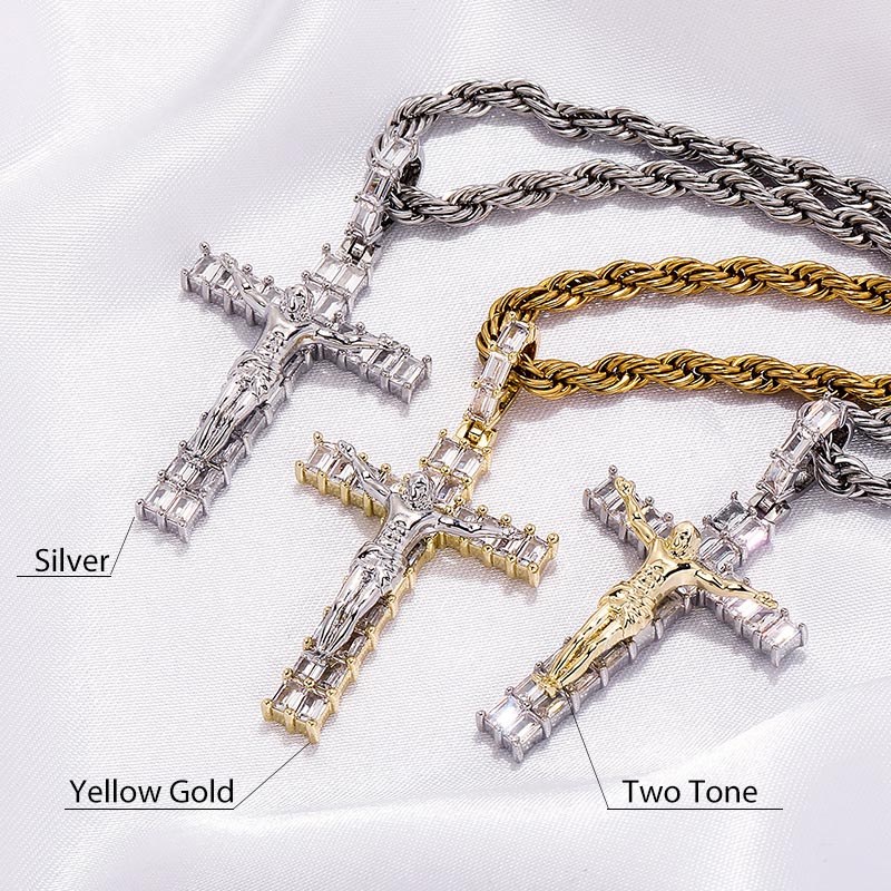 Iced Out Baguette Cut Crucifix Cross Pendant Gold With Street Luxury Shine - Image 4