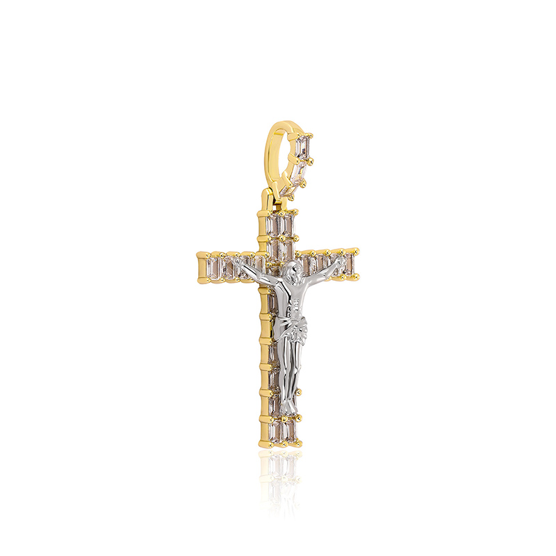 Iced Out Baguette Cut Crucifix Cross Pendant Gold With Street Luxury Shine - Image 5
