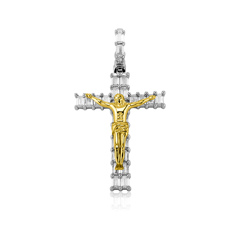 Iced Out Baguette Cut Crucifix Cross Pendant Gold With Street Luxury Shine - Image 6