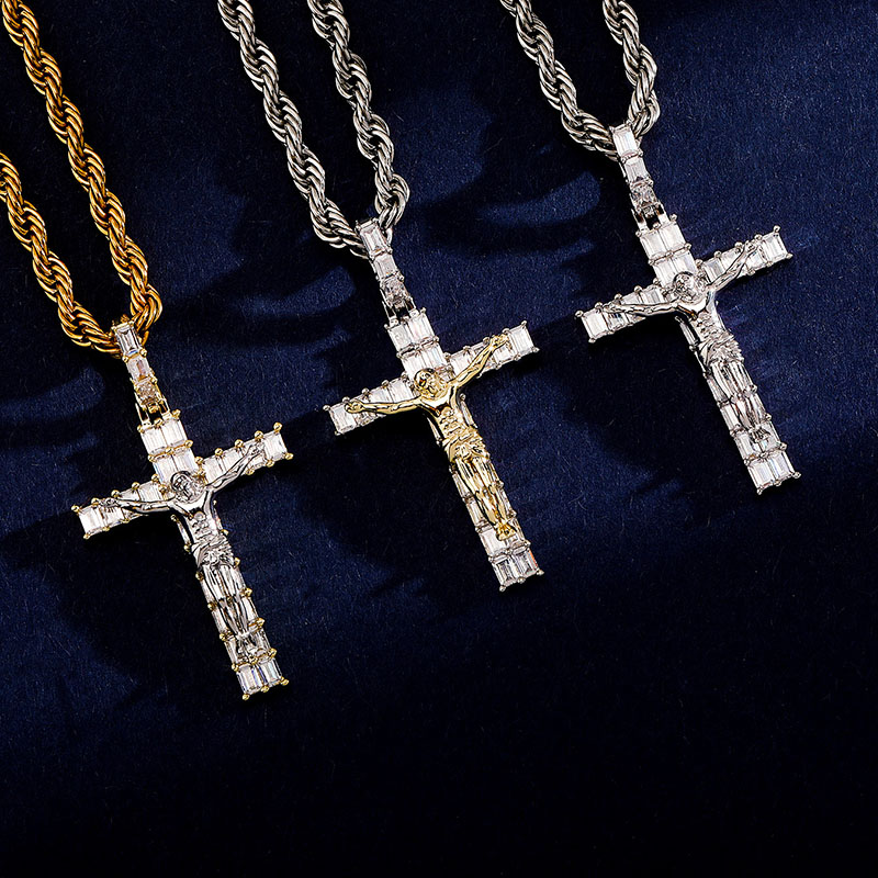 Iced Out Baguette Cut Crucifix Cross Pendant Gold With Street Luxury Shine