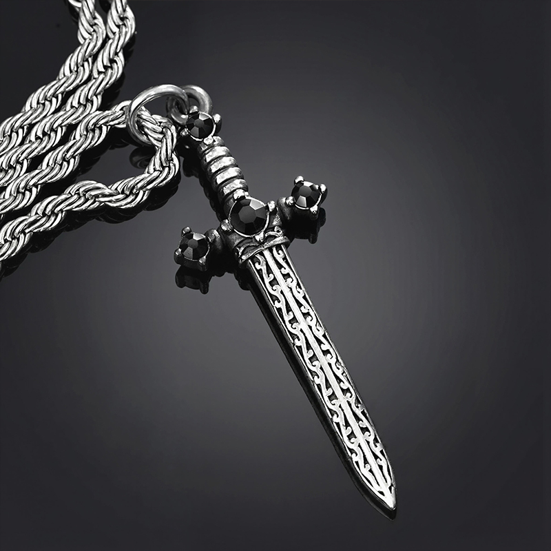 Iced Out Vintage Sword Pendant Silver Premium Look Without Heavy Price