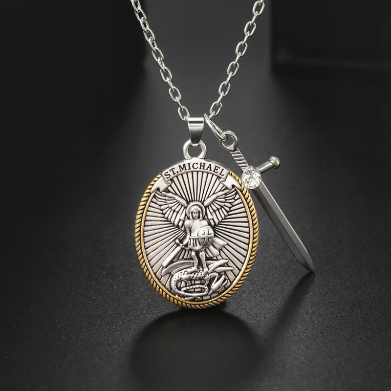 St. Michael Shield And Sword Protection Pendant Moissanite