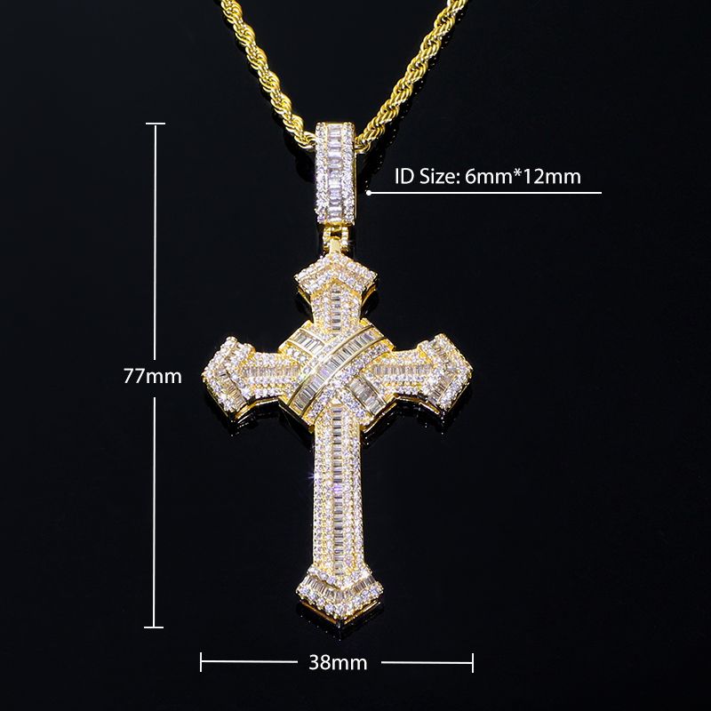 Iced Out Baguette Cut Cross Pendant In White Gold-emerald/blue/red/white - Image 8