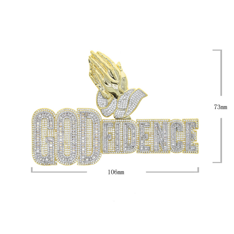 Baguette Praying Hands God Fidence Pendant Gold With Street Luxury Shine - Image 3