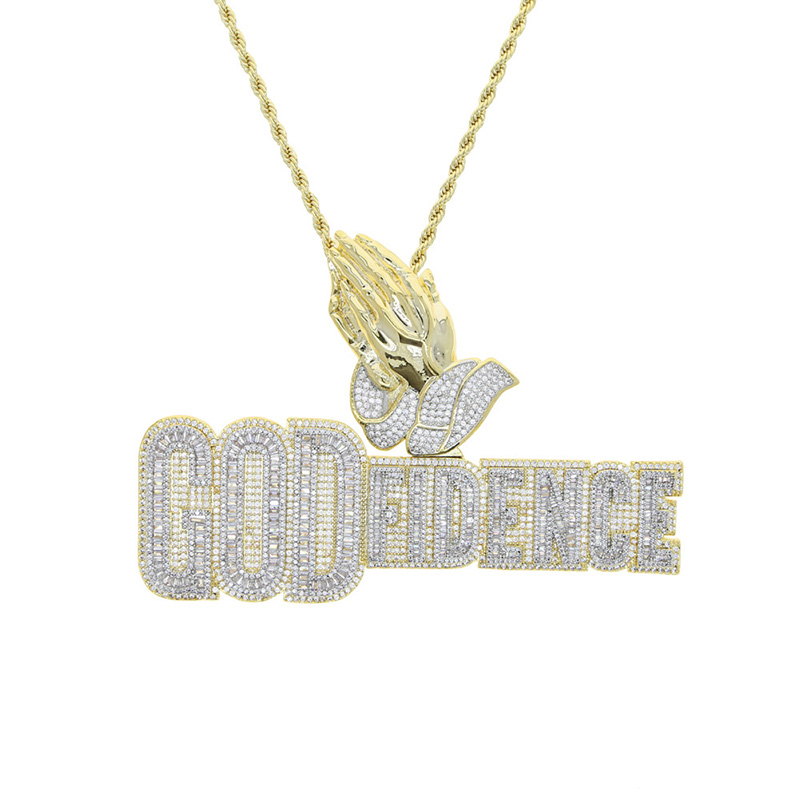 Baguette Praying Hands God Fidence Pendant Gold With Street Luxury Shine - Image 5