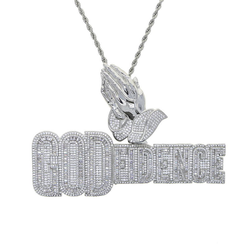 Baguette Praying Hands God Fidence Pendant Gold With Street Luxury Shine - Image 6