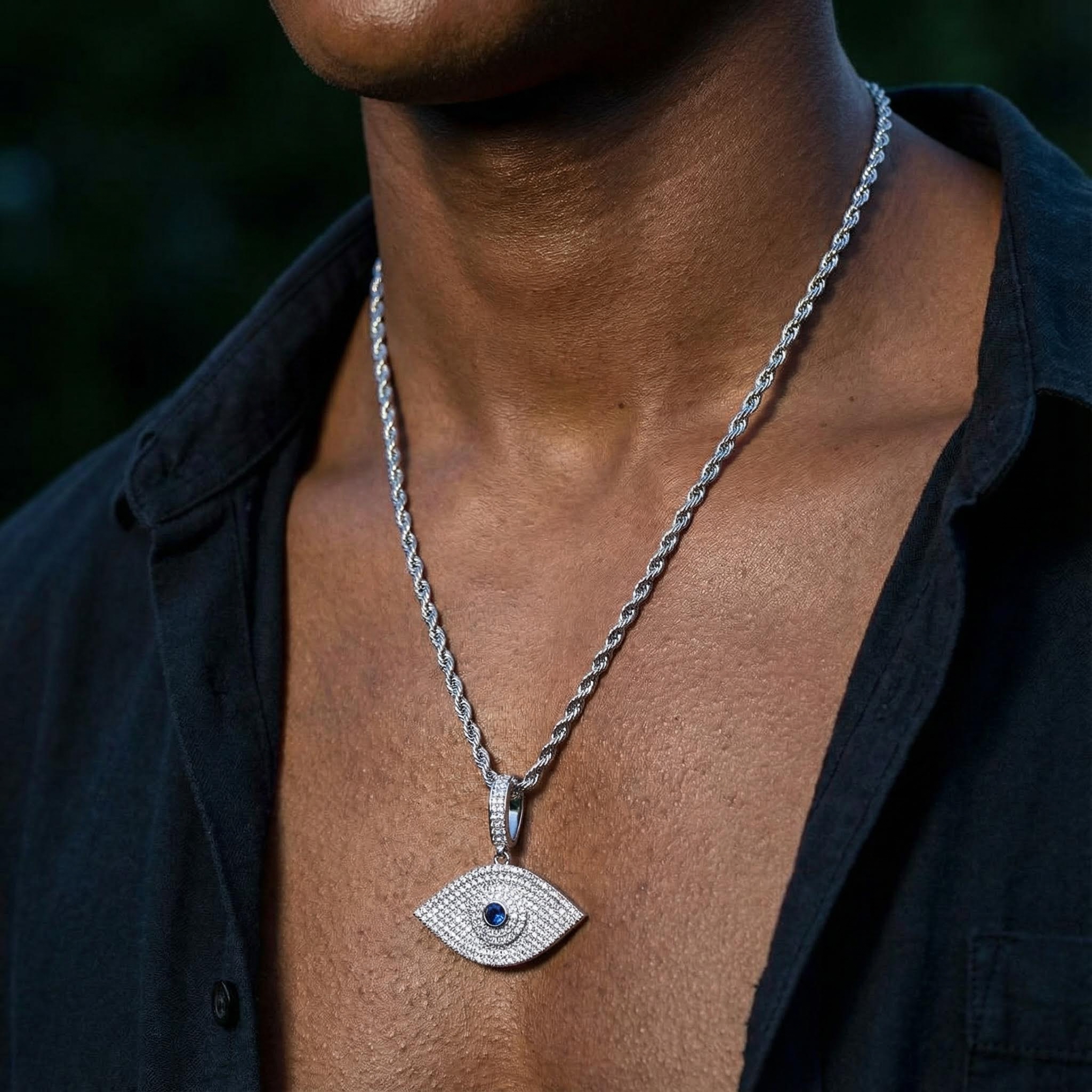 Iced Out Sapphire Evil Eye Pendant Gold With Street Luxury Shine - Image 3