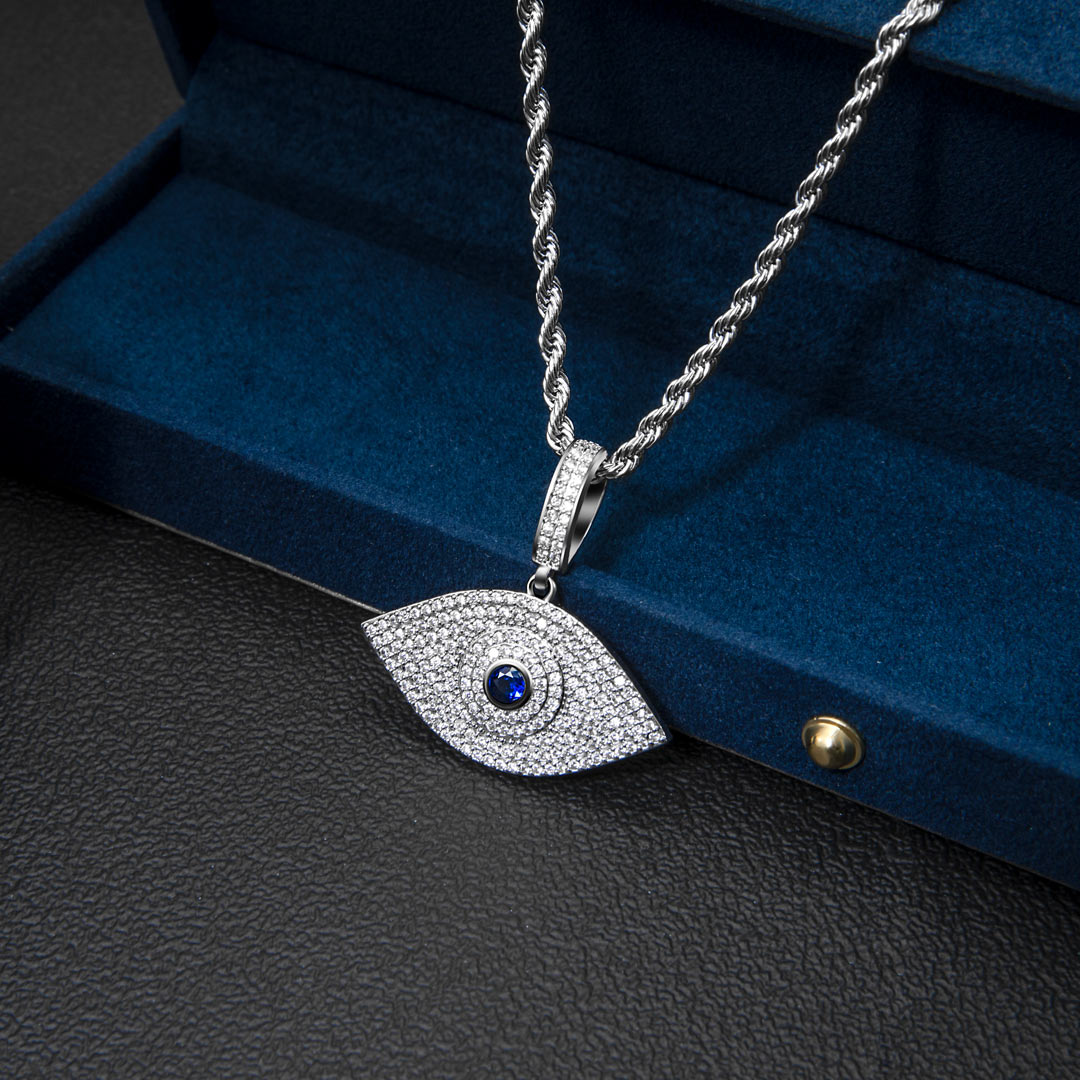 Iced Out Sapphire Evil Eye Pendant Gold With Street Luxury Shine - Image 5