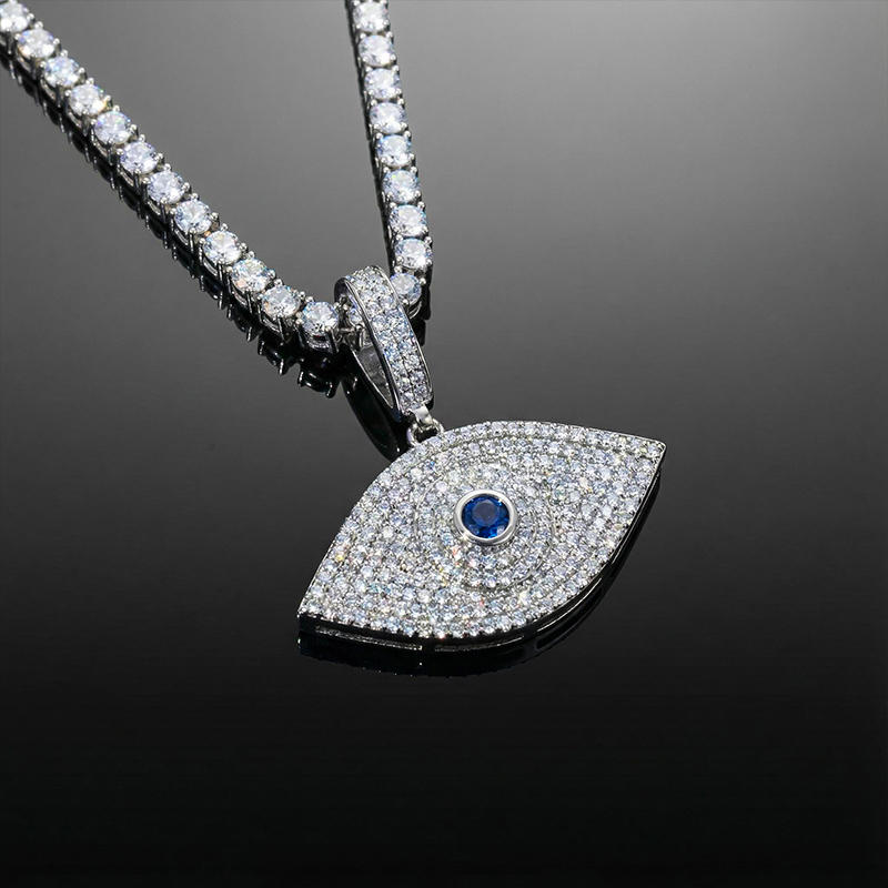 Iced Out Sapphire Evil Eye Pendant Gold With Street Luxury Shine