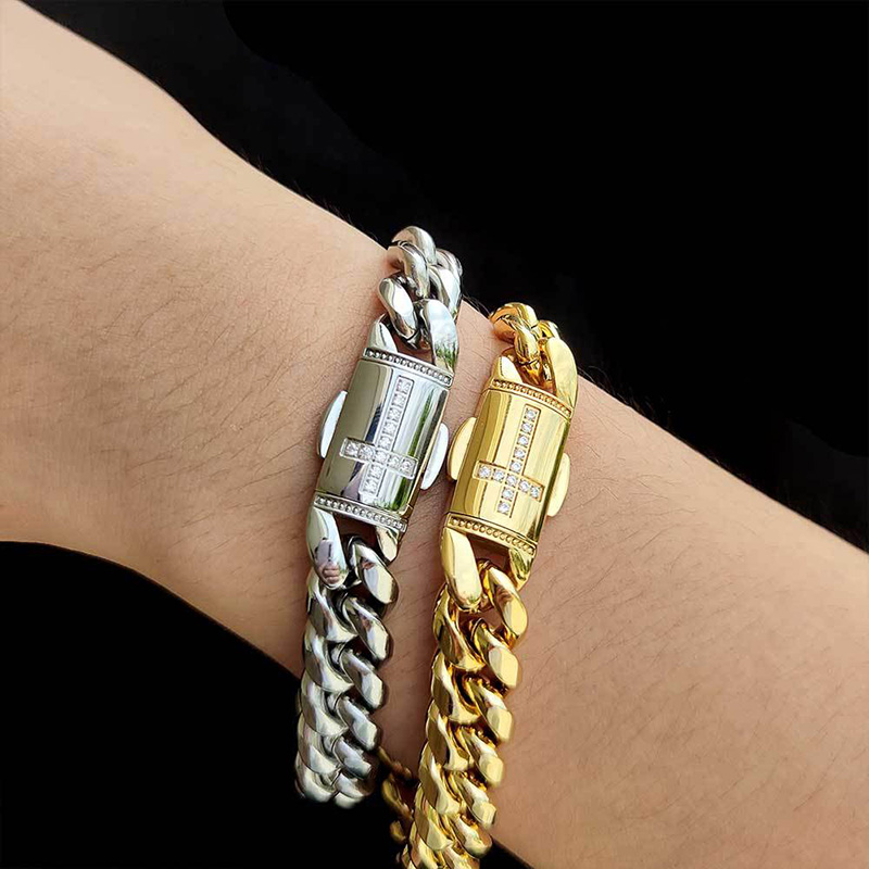 12mm Iced Out Cross Cuban Bracelet Gold With Street Luxury Shine - Image 4
