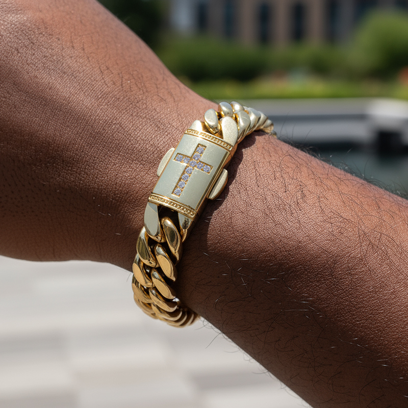 12mm Iced Out Cross Cuban Bracelet Gold With Street Luxury Shine - Image 7