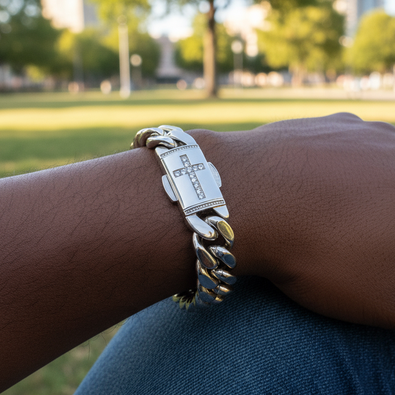12mm Iced Out Cross Cuban Bracelet Gold With Street Luxury Shine - Image 8