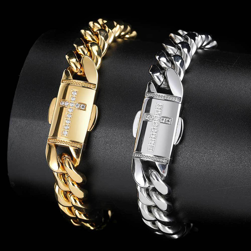 12mm Iced Out Cross Cuban Bracelet Gold With Street Luxury Shine