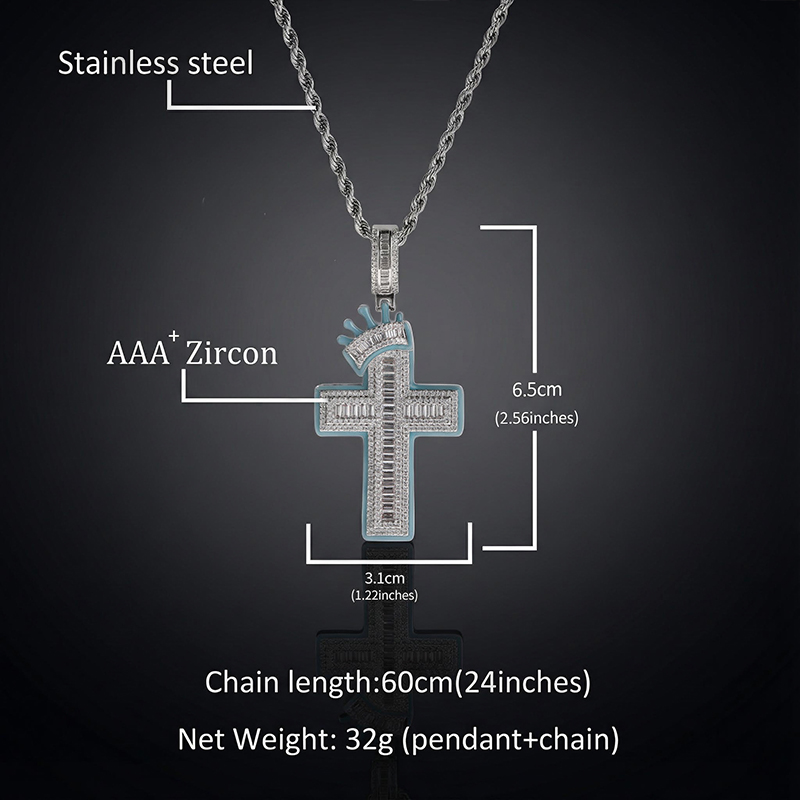 Glow In The Dark Baguette Crown Cross Pendant Gold With Street Luxury Shine - Image 5