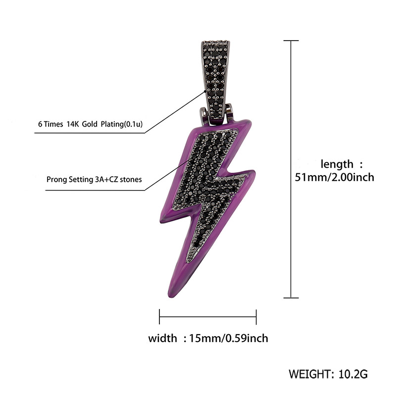 Iced Out Enamel Purple Lightning Pendant In Black Gold With Gold Shine - Image 3
