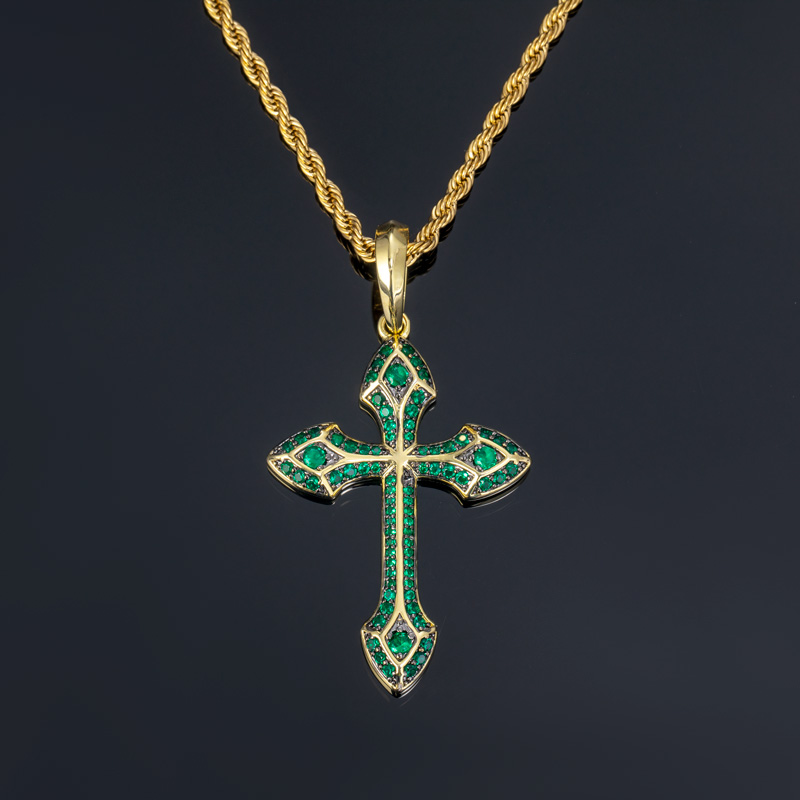 Iced Out Emerald/purple/blue/black Cross Pendant In Gold With Gold Shine - Image 5