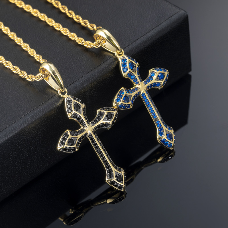 Iced Out Emerald/purple/blue/black Cross Pendant In Gold With Gold Shine - Image 6