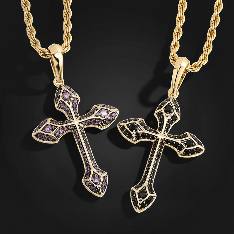 Iced Out Emerald/purple/blue/black Cross Pendant In Gold With Gold Shine - Image 8