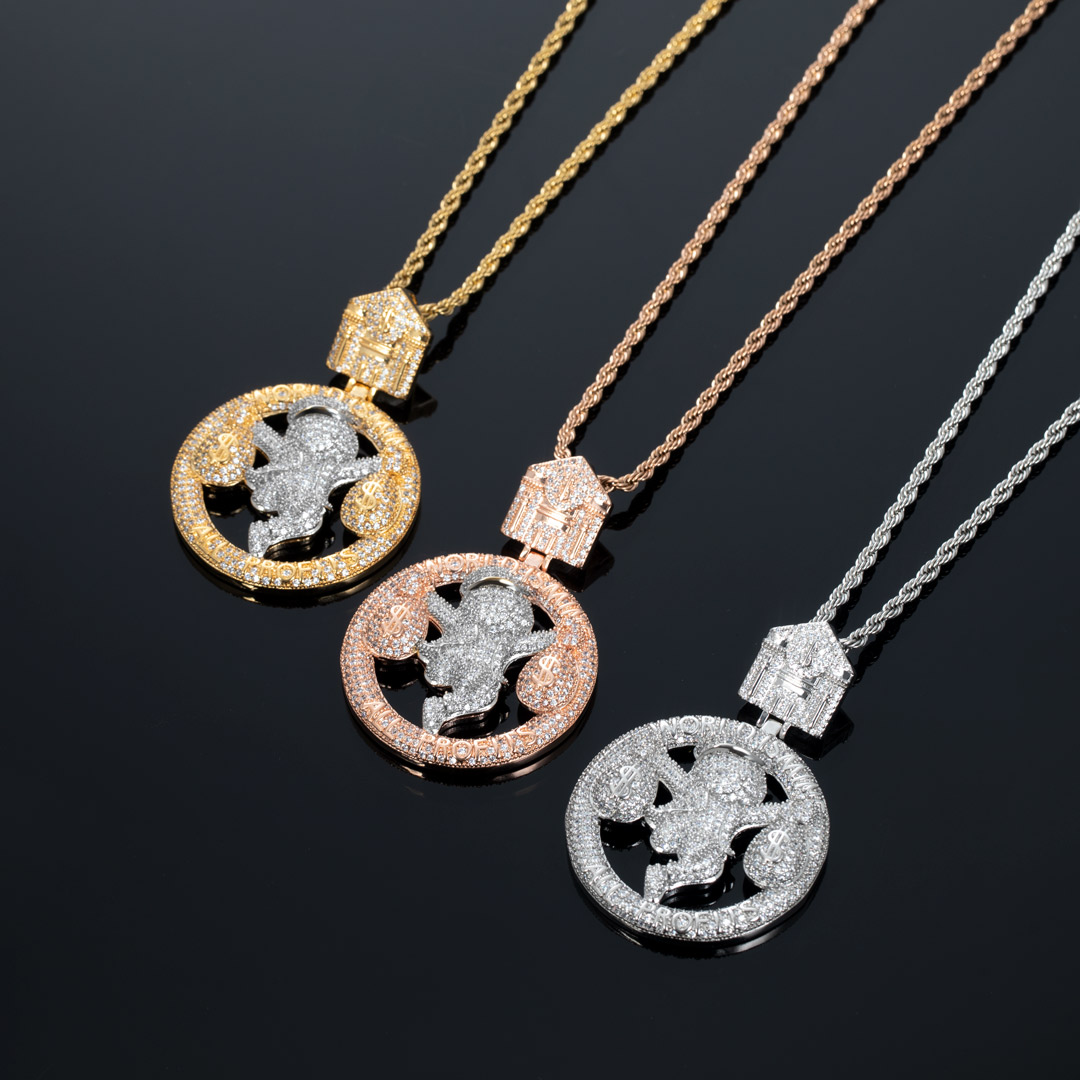 Iced Out Money Bag Round Pendant Gold With Street Luxury Shine - Image 6
