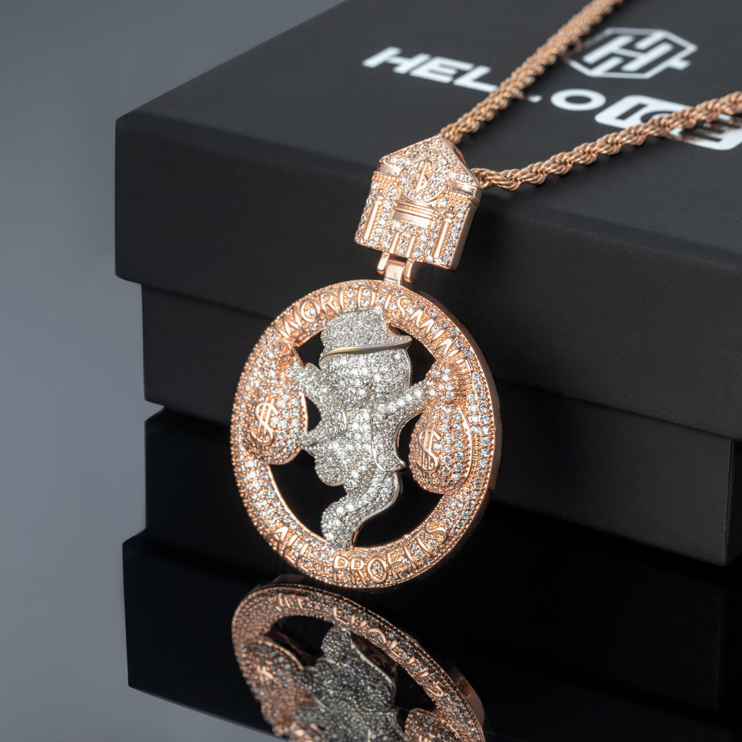 Iced Out Money Bag Round Pendant Gold With Street Luxury Shine