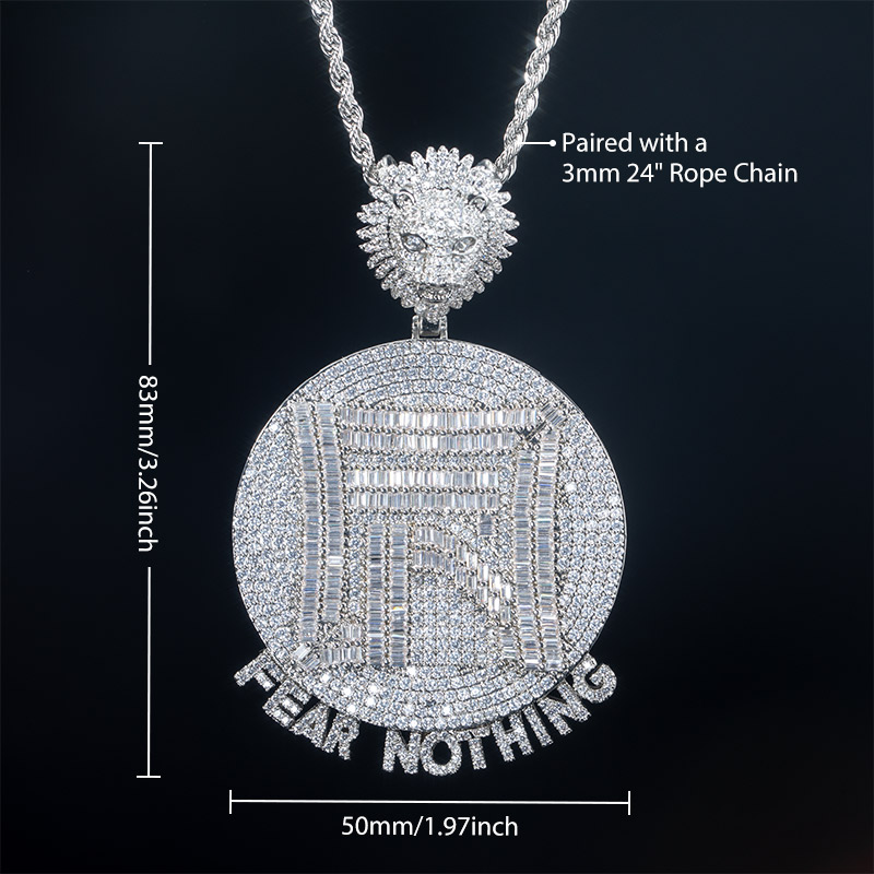 Iced Out Baguette Cut Fear Nothing Lion Pendant With Street Luxury Shine - Image 4