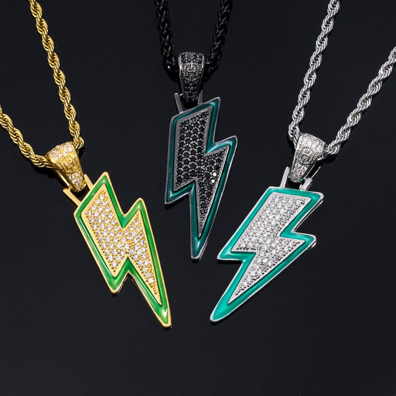 Iced Out Glowing Lightning Pendant Gold With Street Luxury Shine - Image 3
