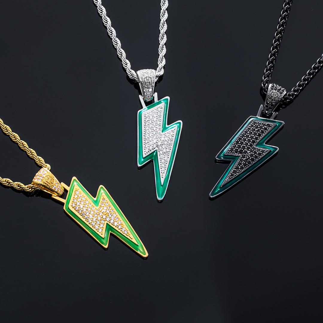 Iced Out Glowing Lightning Pendant Gold With Street Luxury Shine - Image 6