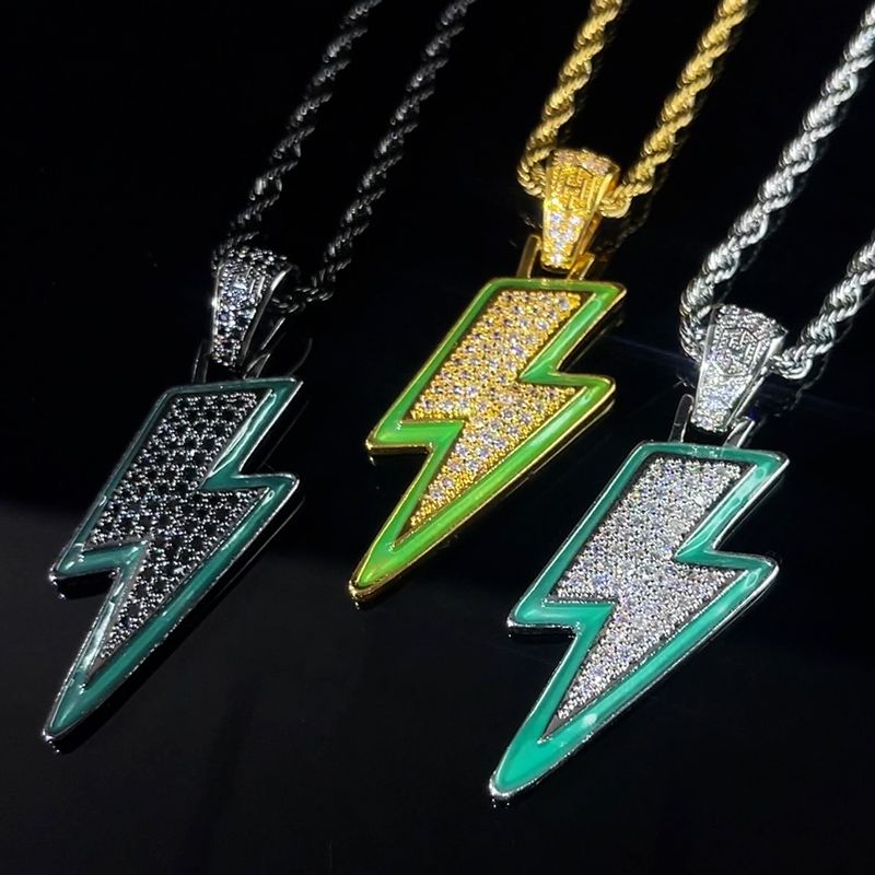 Iced Out Glowing Lightning Pendant Gold With Street Luxury Shine