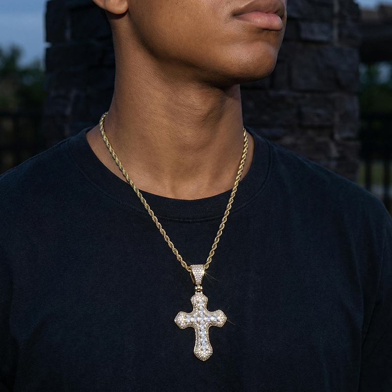 Princess Cut Iced Out Cross Pendant In Gold With Street Luxury Shine - Image 3