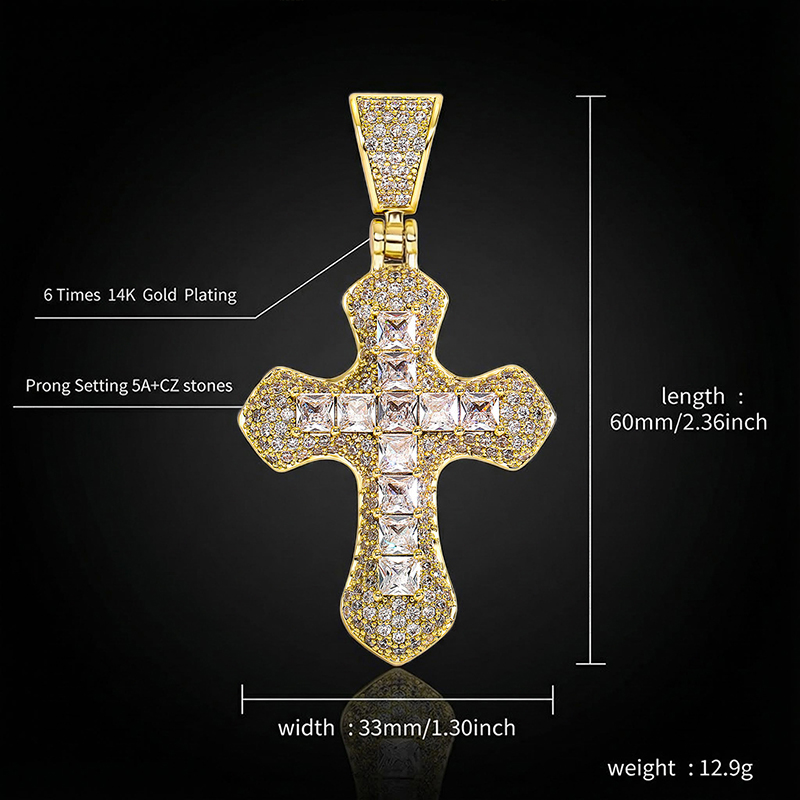 Princess Cut Iced Out Cross Pendant In Gold With Street Luxury Shine - Image 4
