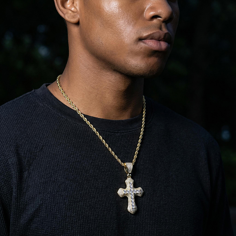 Princess Cut Iced Out Cross Pendant In Gold With Street Luxury Shine - Image 5