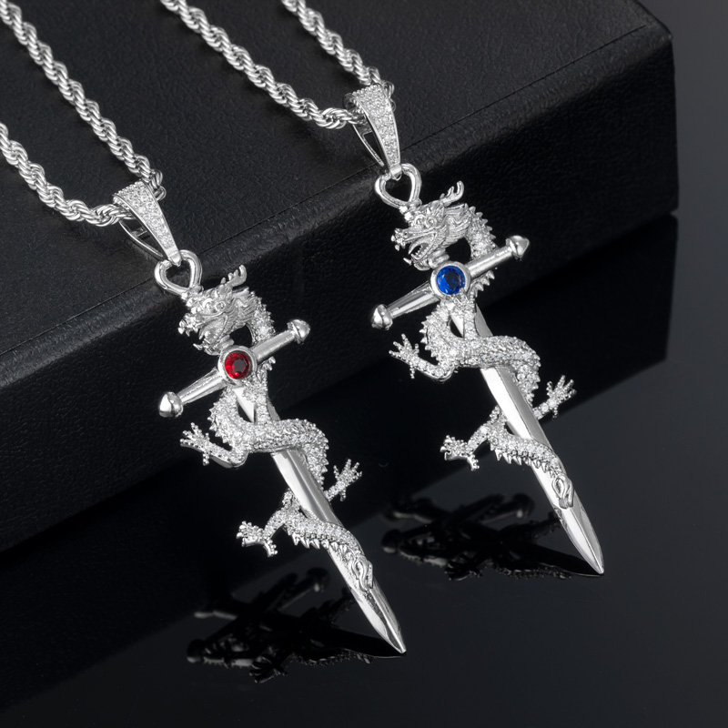 Iced Out Dragon Sword Pendant Gold With Street Luxury Shine