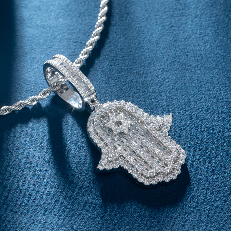 Iced Out Baguette Cut Hamsa Pendant Gold With Street Luxury Shine - Image 3
