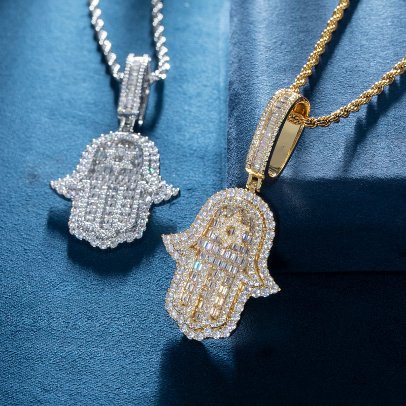 Iced Out Baguette Cut Hamsa Pendant Gold With Street Luxury Shine