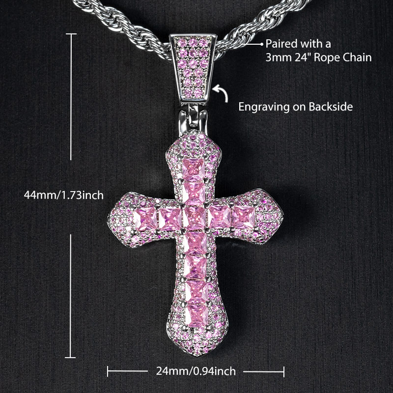 Iced Out Pink Princess Cut Cross Pendant Gold With Street Luxury Shine - Image 3