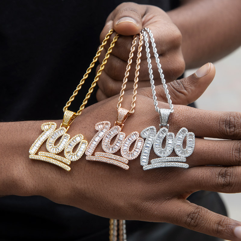 Iced Out Baguette 100 Pendant Gold With Street Luxury Shine - Image 4