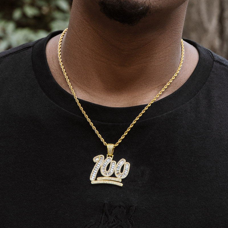 Iced Out Baguette 100 Pendant Gold With Street Luxury Shine - Image 5