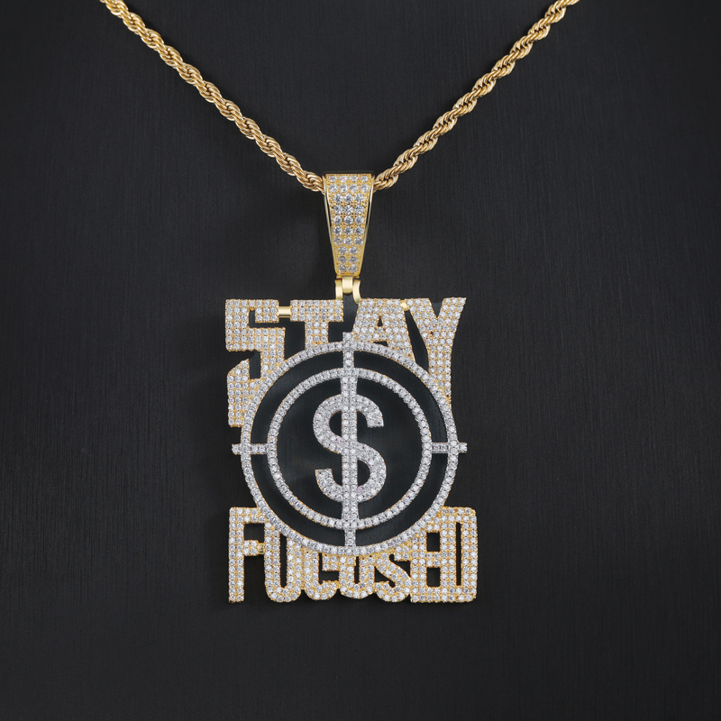 Iced Out Stay Focused $ Pendant Gold With Street Luxury Shine - Image 3