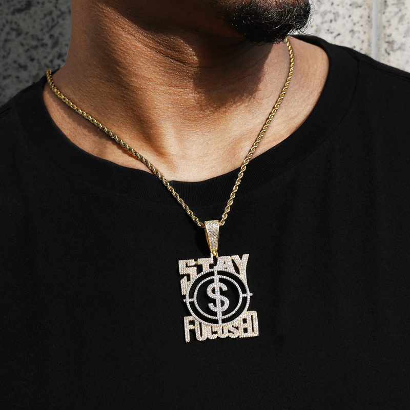 Iced Out Stay Focused $ Pendant Gold With Street Luxury Shine - Image 4