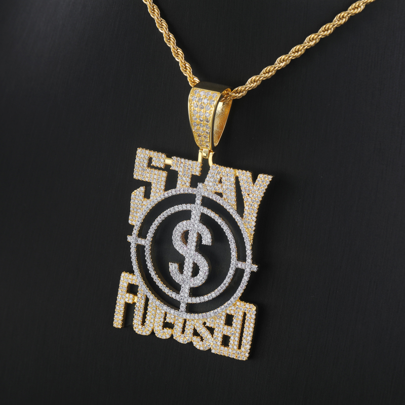 Iced Out Stay Focused $ Pendant Gold With Street Luxury Shine - Image 5