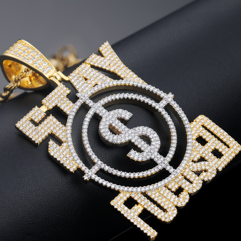 Iced Out Stay Focused $ Pendant Gold With Street Luxury Shine