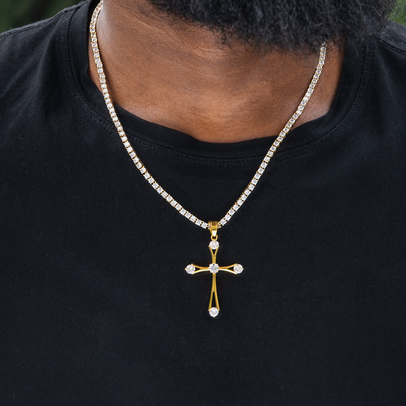 Iced Out Round Cut Cross Pendant In Gold With Street Luxury Shine - Image 3