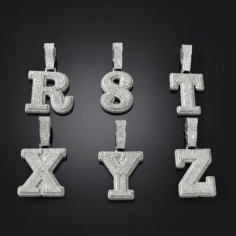 Iced Out 3d A-z Letters Baguette Pendant Gold With Street Luxury Shine - Image 3
