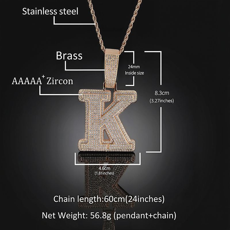 Iced Out 3d A-z Letters Baguette Pendant Gold With Street Luxury Shine - Image 7