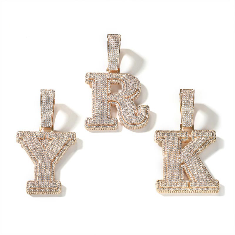 Iced Out 3d A-z Letters Baguette Pendant Gold With Street Luxury Shine
