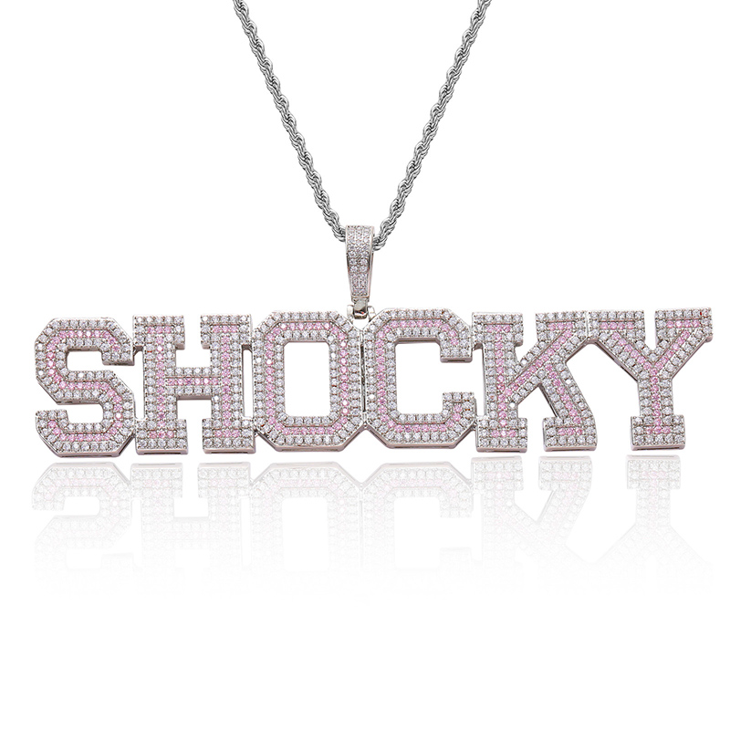 Custom Pink/blue/red/green Stones Name Pendant With Street Luxury Shine - Image 3