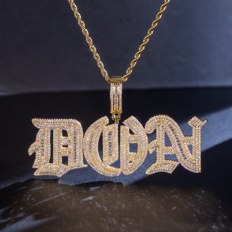Custom Iced Out Baguette Old English Pendant Gold With Street Luxury Shine - Image 4