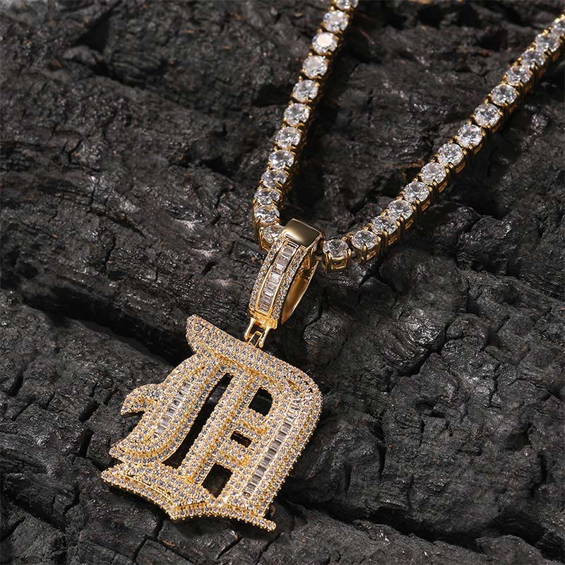 Custom Iced Out Baguette Old English Pendant Gold With Street Luxury Shine - Image 5