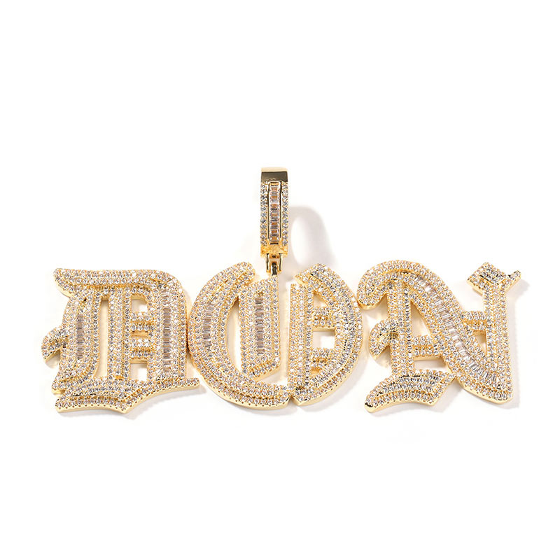 Custom Iced Out Baguette Old English Pendant Gold With Street Luxury Shine - Image 9